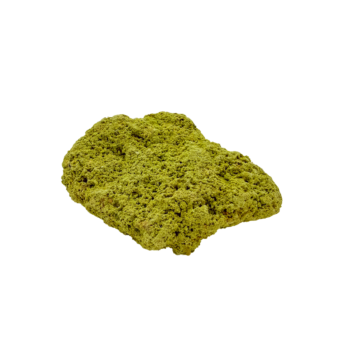 Collector-grade Brazilian nontronite no. 20 photographed from the reverse side, 3.56 by 2.82 inches of bubbled green clay mineral.