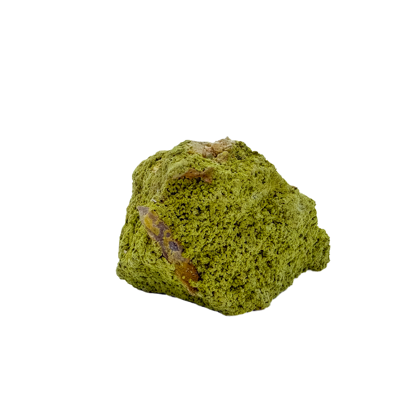 Untreated Brazilian nontronite, specimen no. 21, right profile, 1.92 by 2.76 inches of yellow-green botryoidal growth.