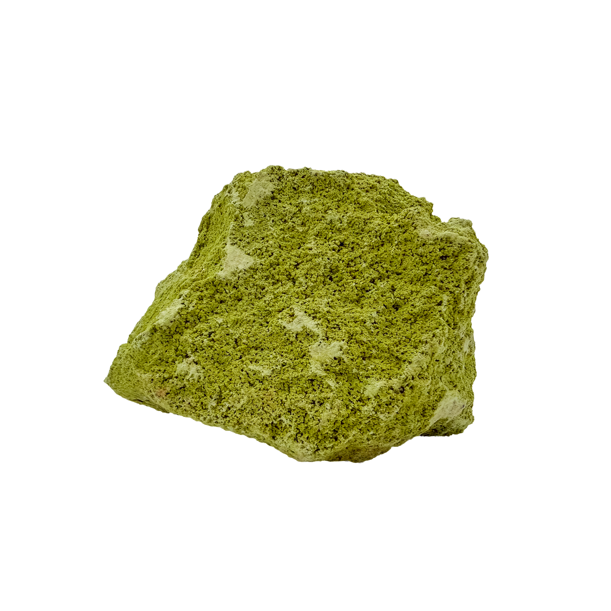 Collector-grade Brazilian nontronite no. 24 photographed from the reverse side, 3.70 by 3.17 inches of bubbled green clay mineral.