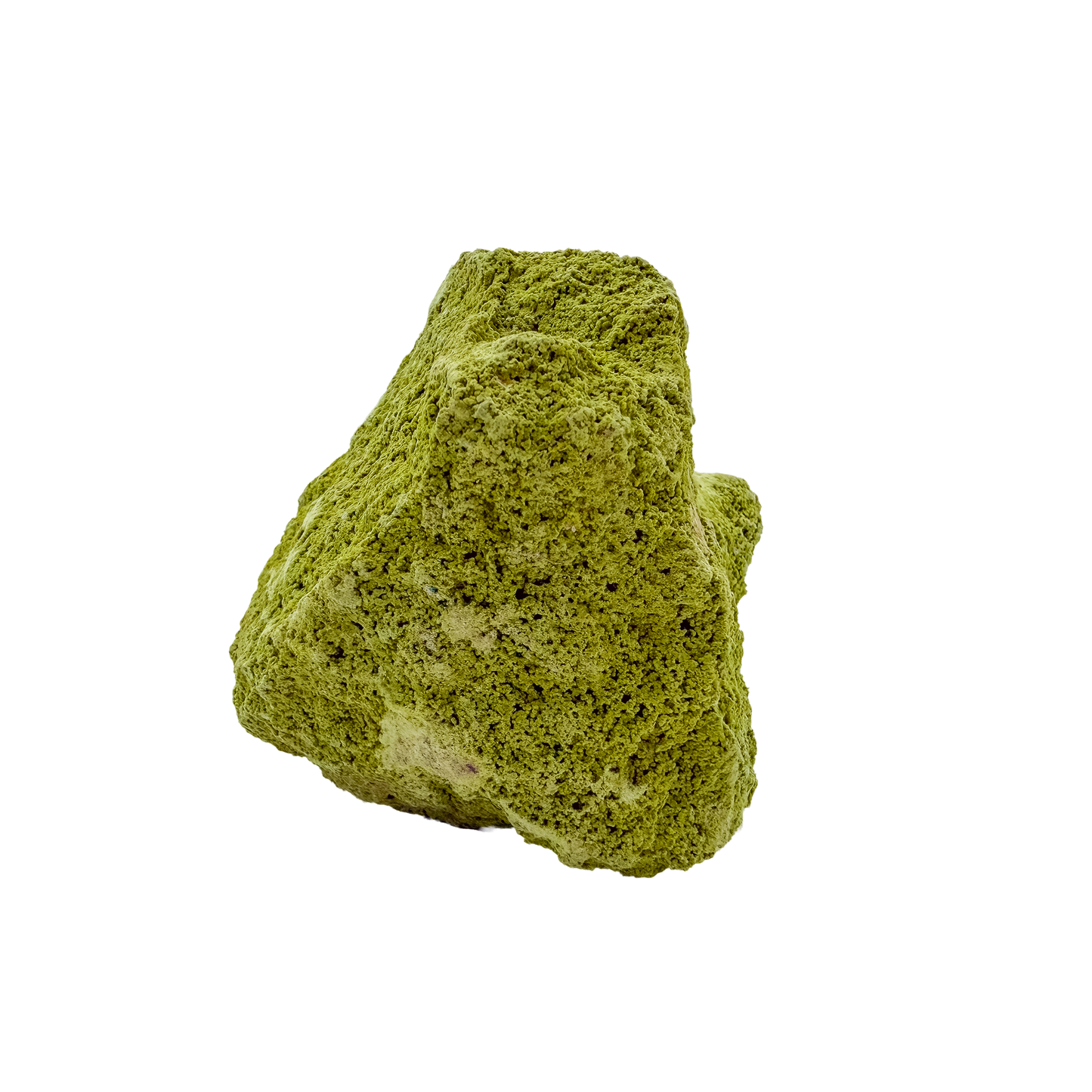 The left profile of nontronite no. 24, a 2.72 inch tall piece whose yellow-green surface reads as clustered bubbles.
