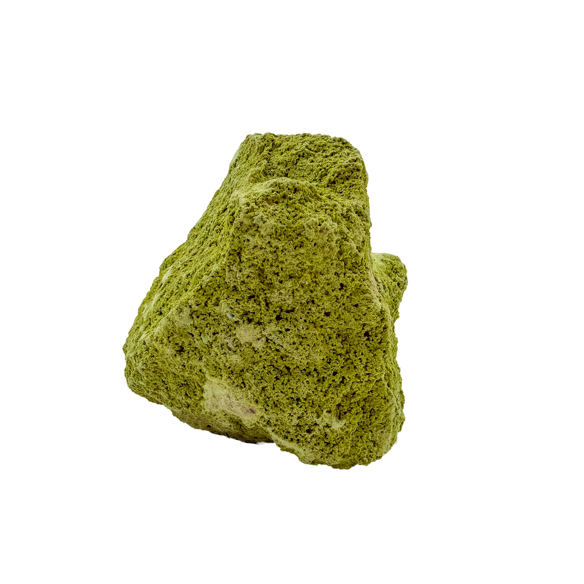 The left profile of nontronite no. 24, a 2.72 inch tall piece whose yellow-green surface reads as clustered bubbles.
