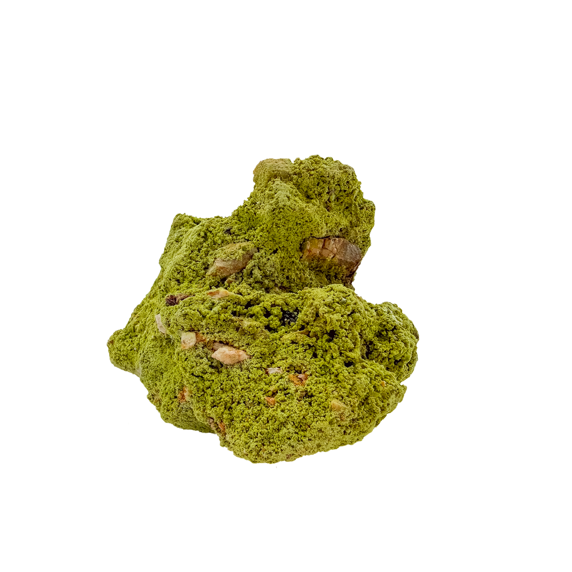 Untreated Brazilian nontronite, specimen no. 25, right profile, 2.30 by 2.81 inches of yellow-green botryoidal growth.