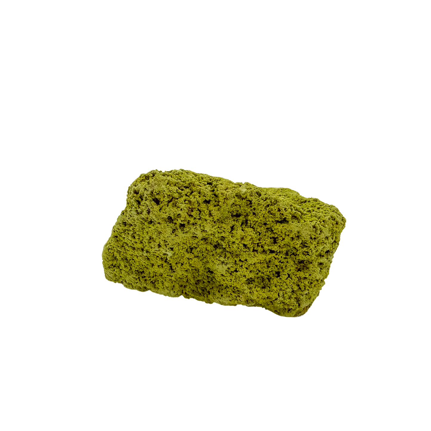 Collector-grade Brazilian nontronite no. 26 photographed from the reverse side, 2.84 by 2.69 inches of bubbled green clay mineral.
