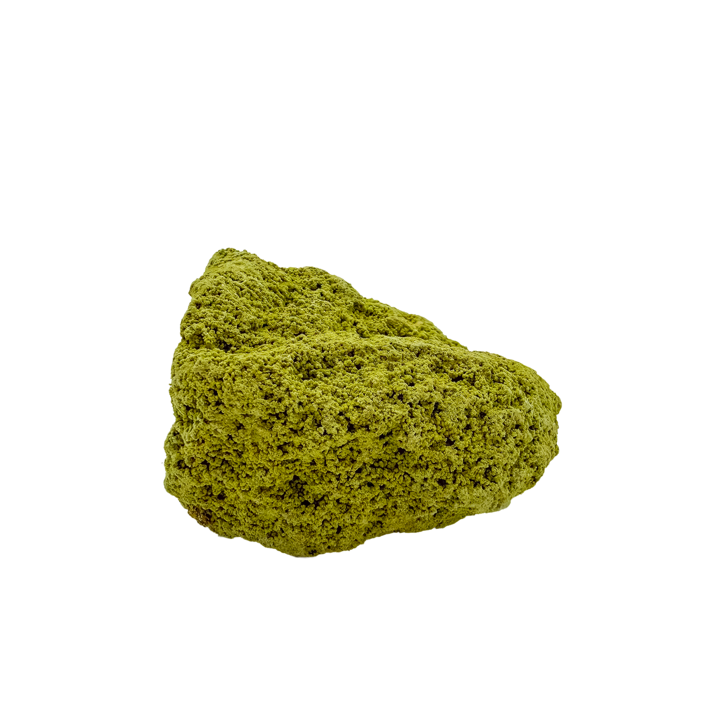 The left profile of nontronite no. 26, a 1.50 inch tall piece whose yellow-green surface reads as clustered bubbles.