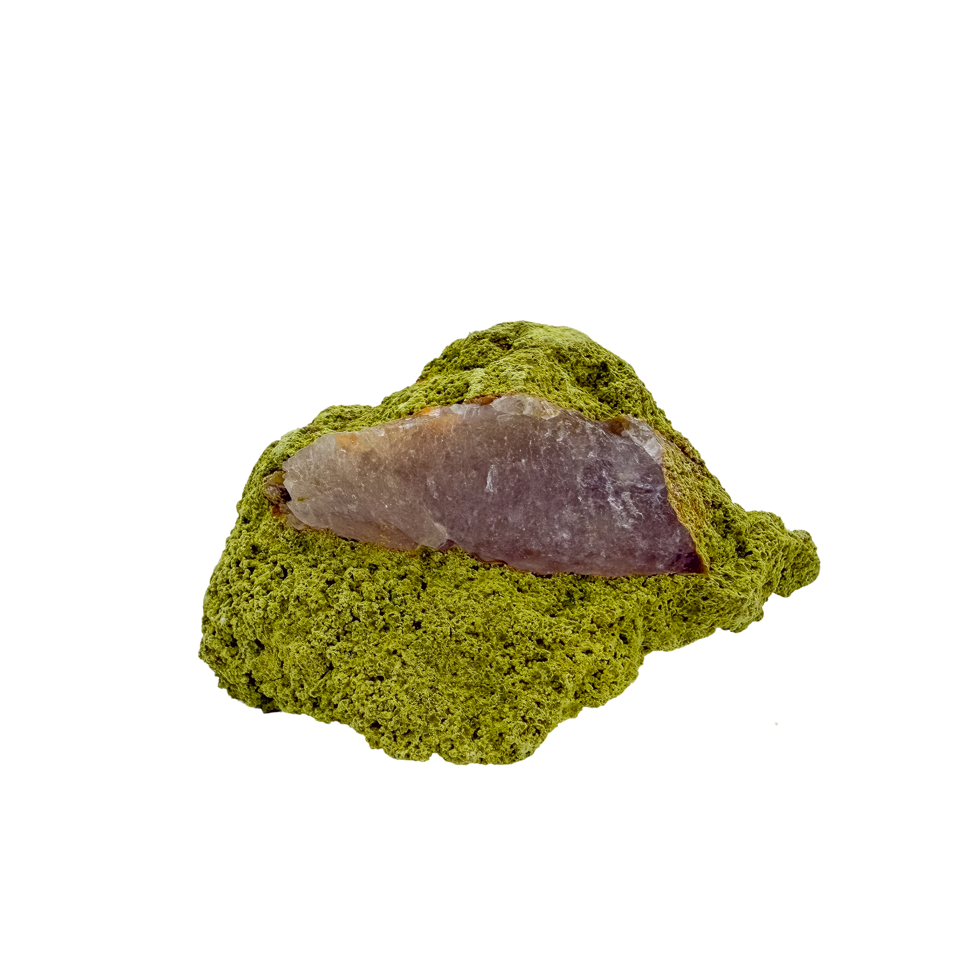 Nontronite no. 28 seen from the right profile: 160 grams of iron-rich smectite clay in chartreuse and olive tones.