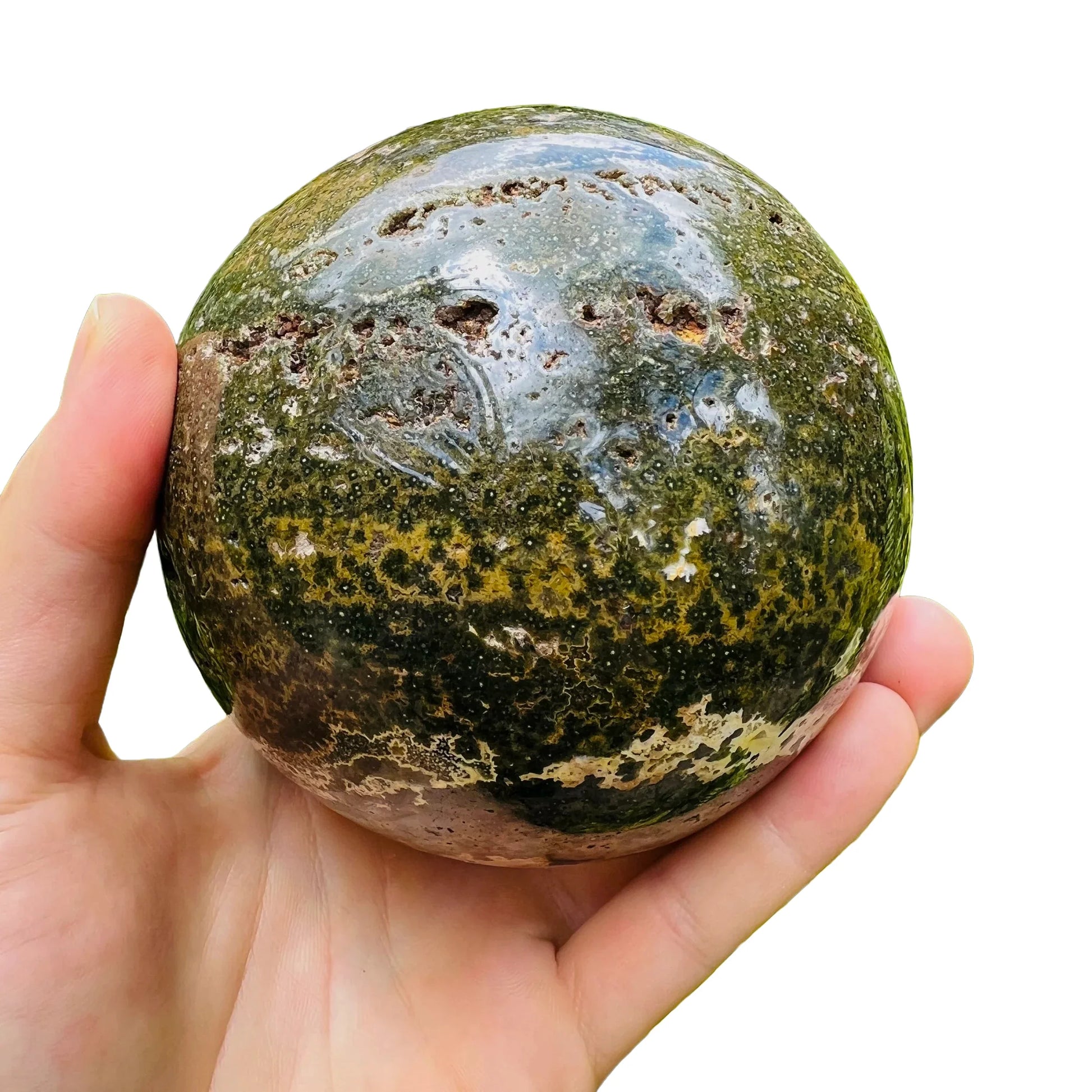 Alternate side of Ocean Jasper polished sphere, traditionally used for Emotional Healing.