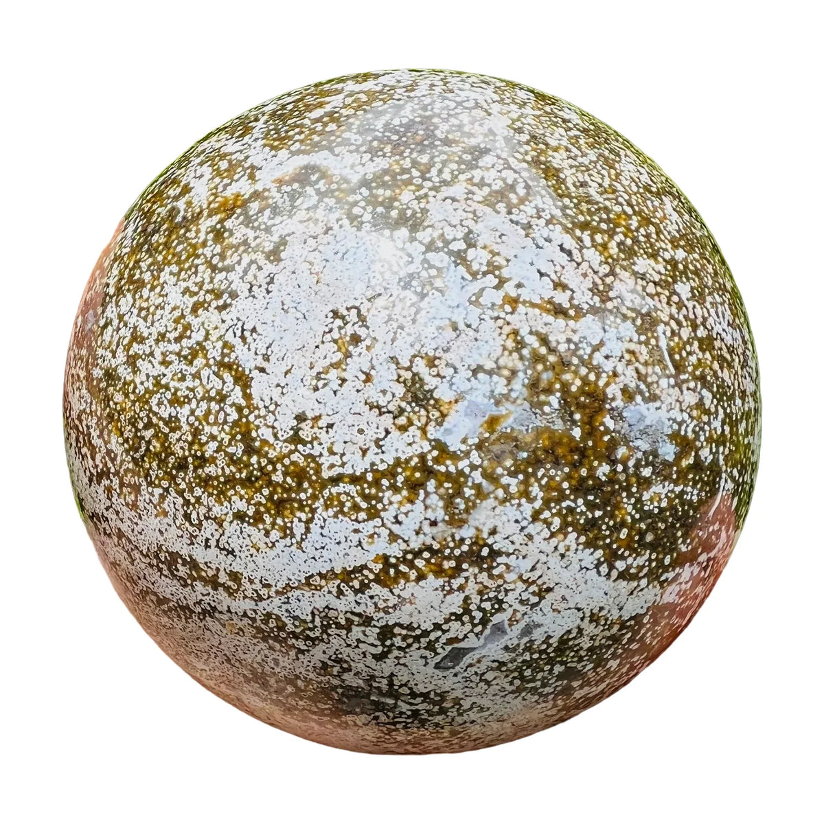 Open-palm view of Ocean Jasper stone, shown for shape and scale.