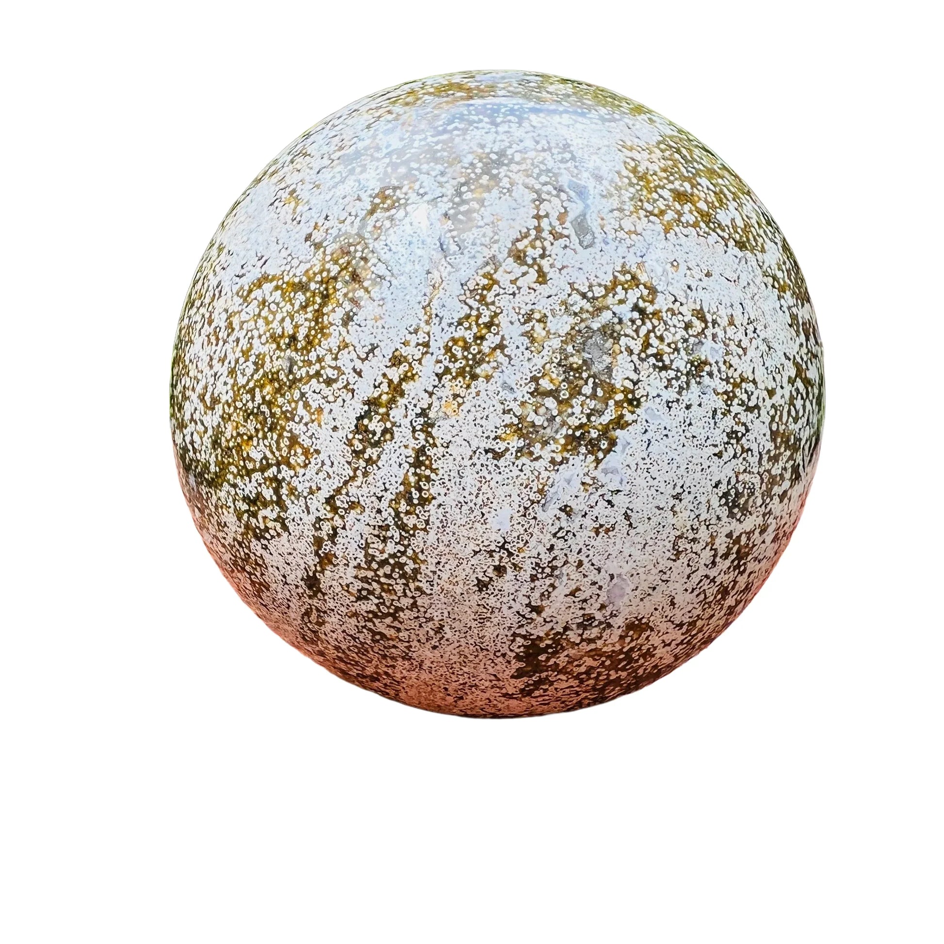 Back view of Grade AA Ocean Jasper sphere showing natural surface