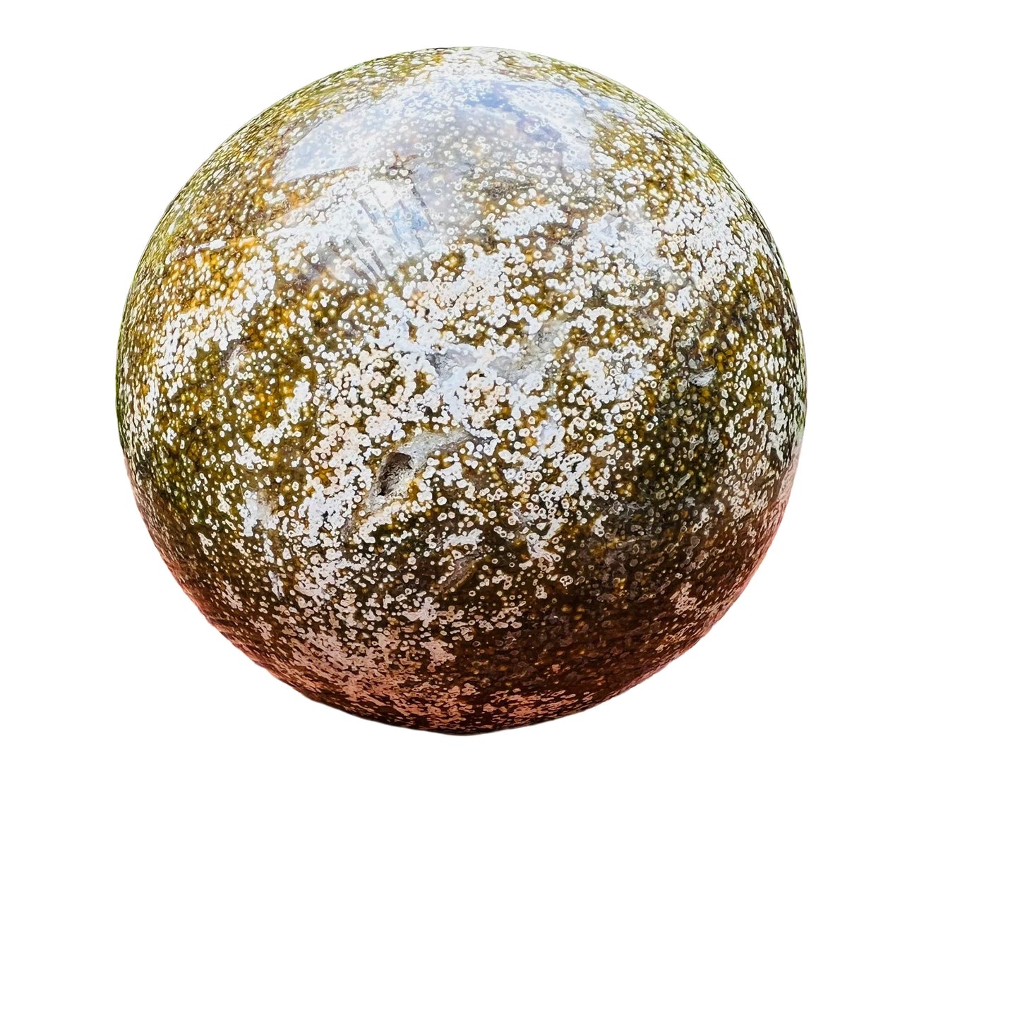 Detail shot of Grade AA Ocean Jasper sphere under natural light