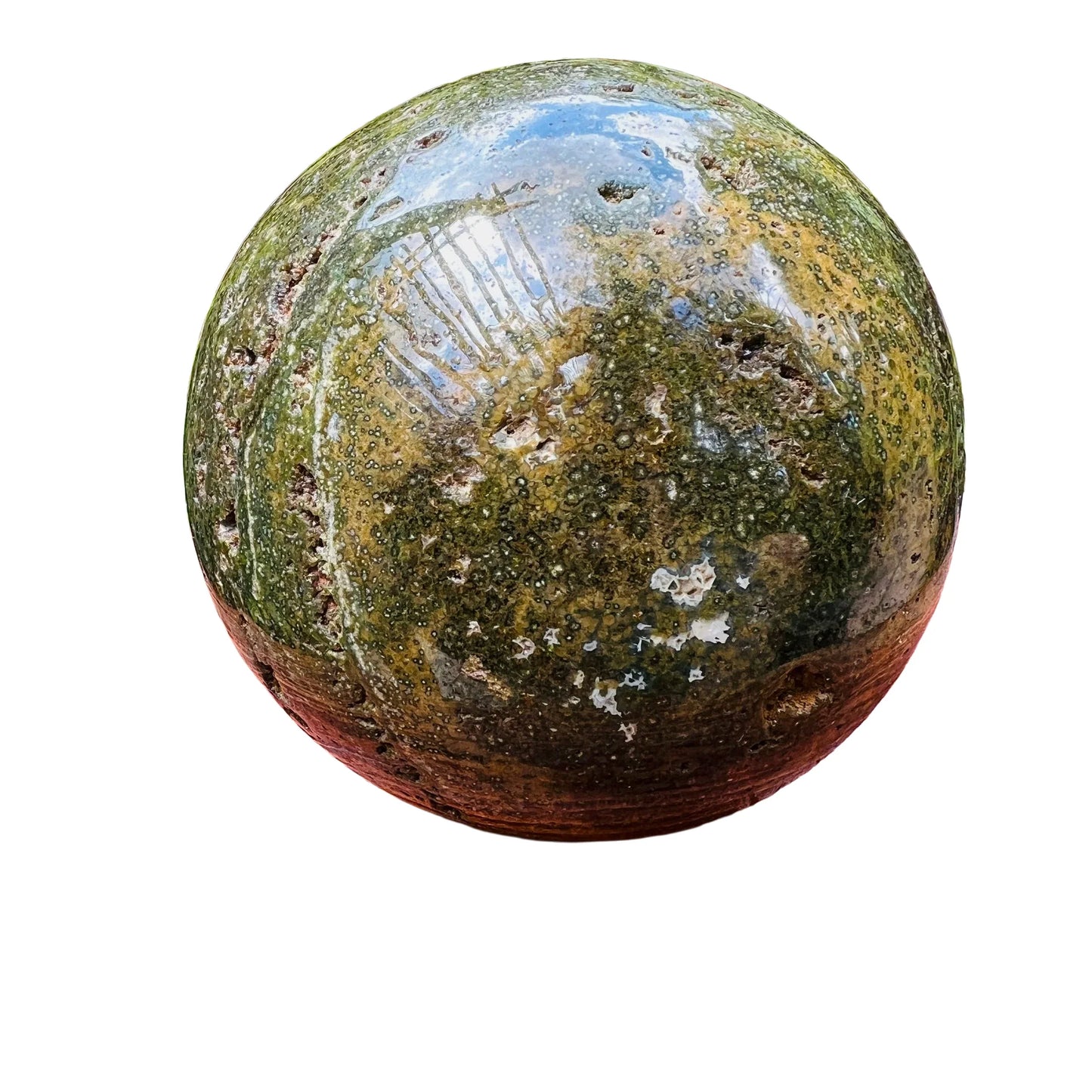 Full profile of Grade AA Ocean Jasper sphere ready to ship from Beyond Bohemian