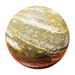 Edge-on view of Grade AA Ocean Jasper polished sphere, showing matte finish, sourced from Madagascar.