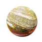 Edge-on view of Grade AA Ocean Jasper polished sphere, showing matte finish, sourced from Madagascar.