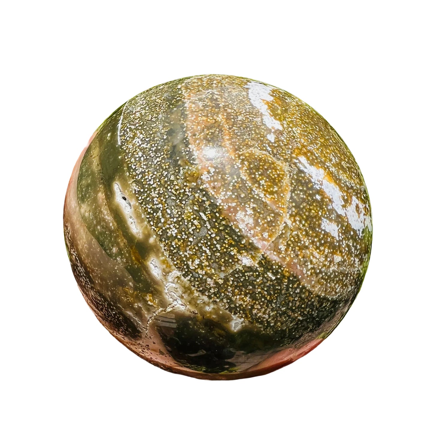 Display context of Ocean Jasper stone, in the warmth of daylight.