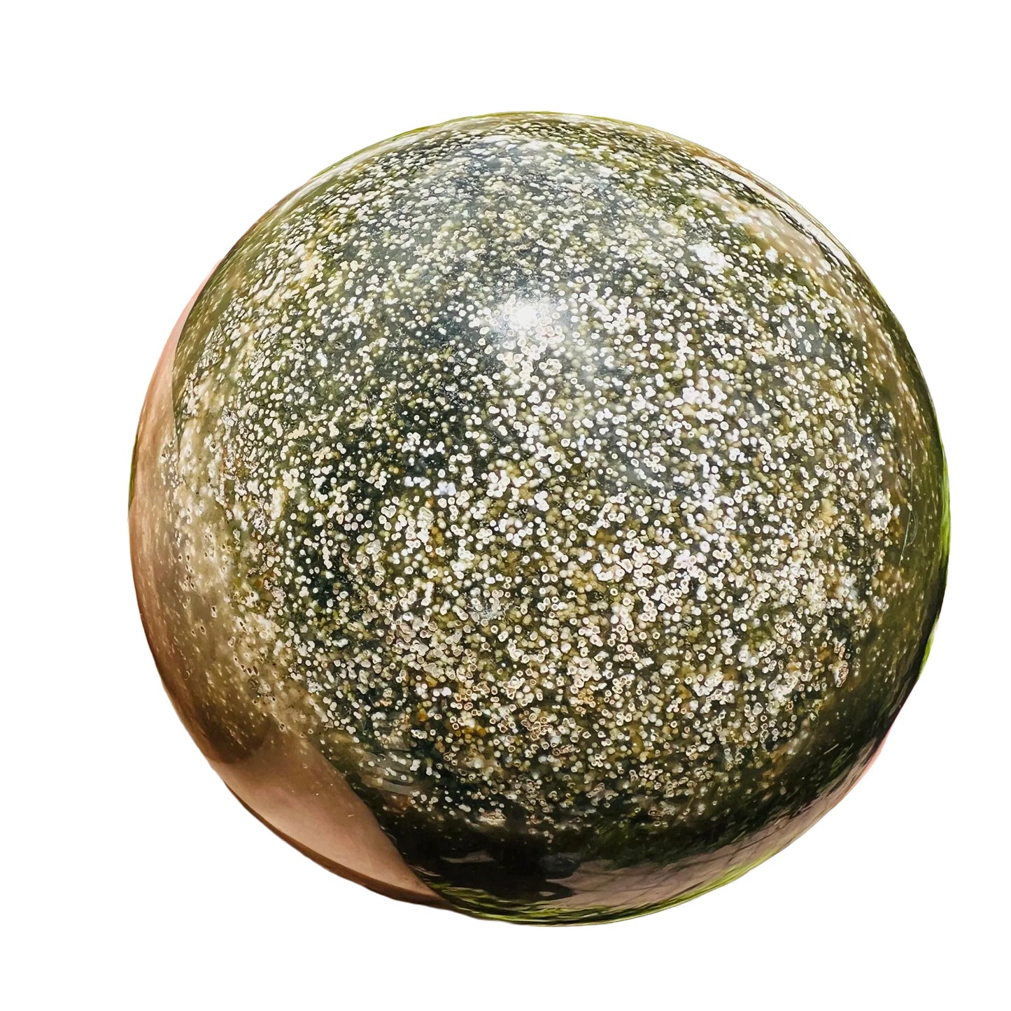 Detail shot of Grade AA Ocean Jasper sphere under natural light