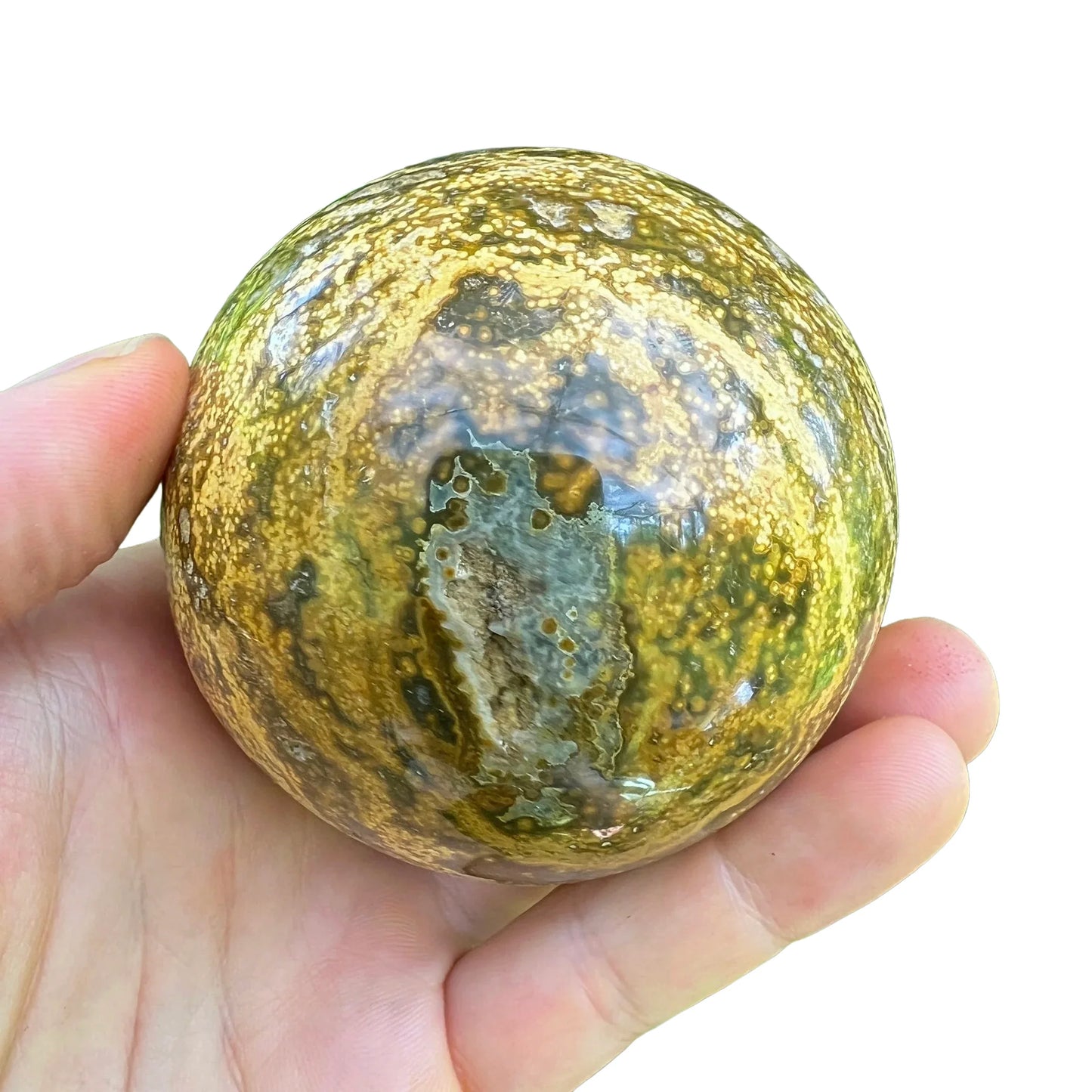 Reverse side of Ocean Jasper polished sphere, sourced from Madagascar.