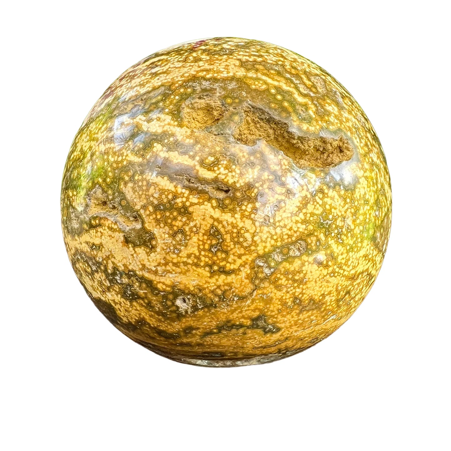 Back view of Grade AA Ocean Jasper sphere showing natural surface