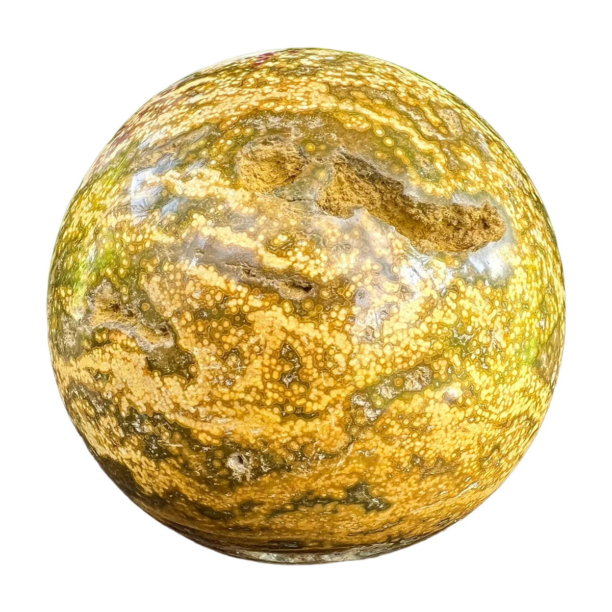 Back view of Grade AA Ocean Jasper sphere showing natural surface