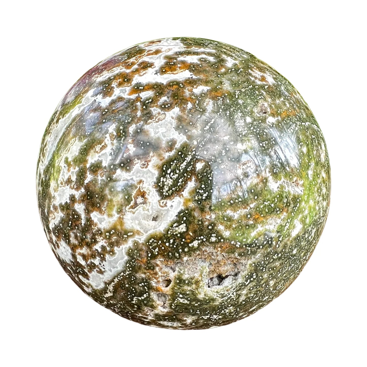 Ocean Jasper Crystal Spheres traditionally associated with Emotional Healing, Love & Stress Relief — green polished from Madagascar