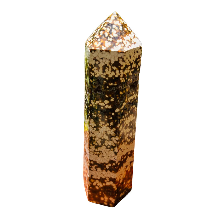 Underside detail of Ocean Jasper polished point, turned to for Emotional Healing and Stress Relief, from Madagascar.