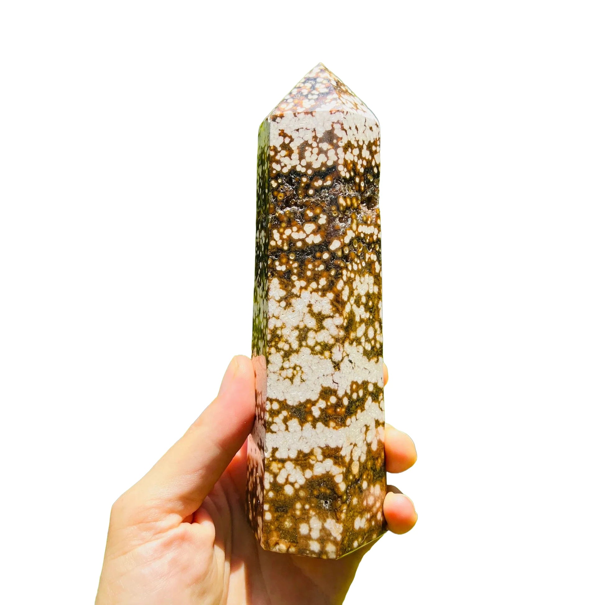 Full profile of Grade AA Ocean Jasper point ready to ship from Beyond Bohemian