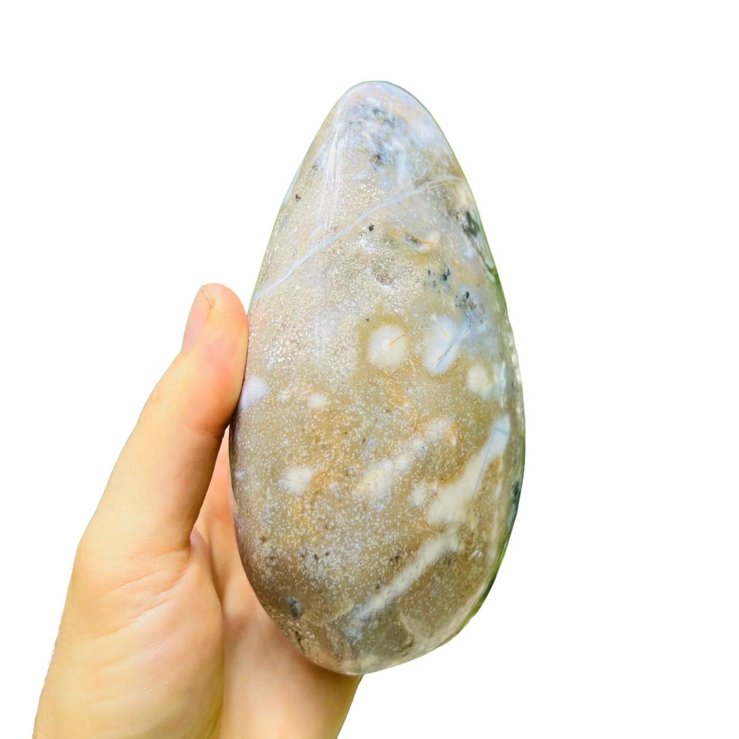 Field-of-view of Ocean Jasper stone, from Sofia, Madagascar, associated with Emotional Healing, shown for shape and scale.
