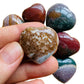 Scale reference of a Ocean Jasper polished heart carried for Emotional Healing, sourced from Sofia, Madagascar.