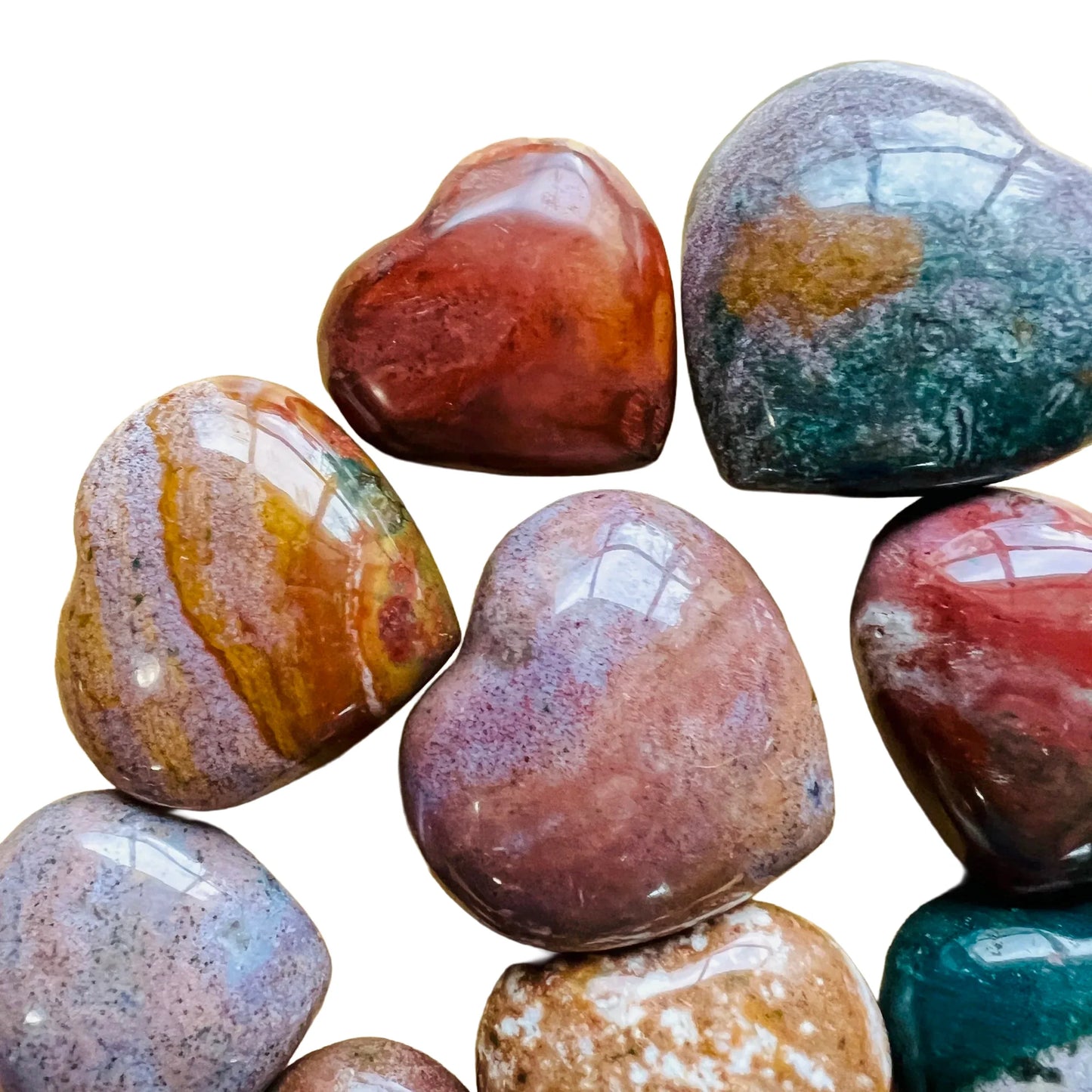 Back view of Grade AA Ocean Jasper heart showing natural surface