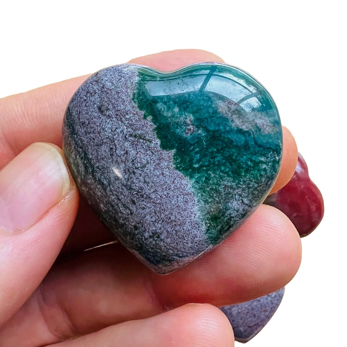 Full profile of Grade AA Ocean Jasper heart ready to ship from Beyond Bohemian