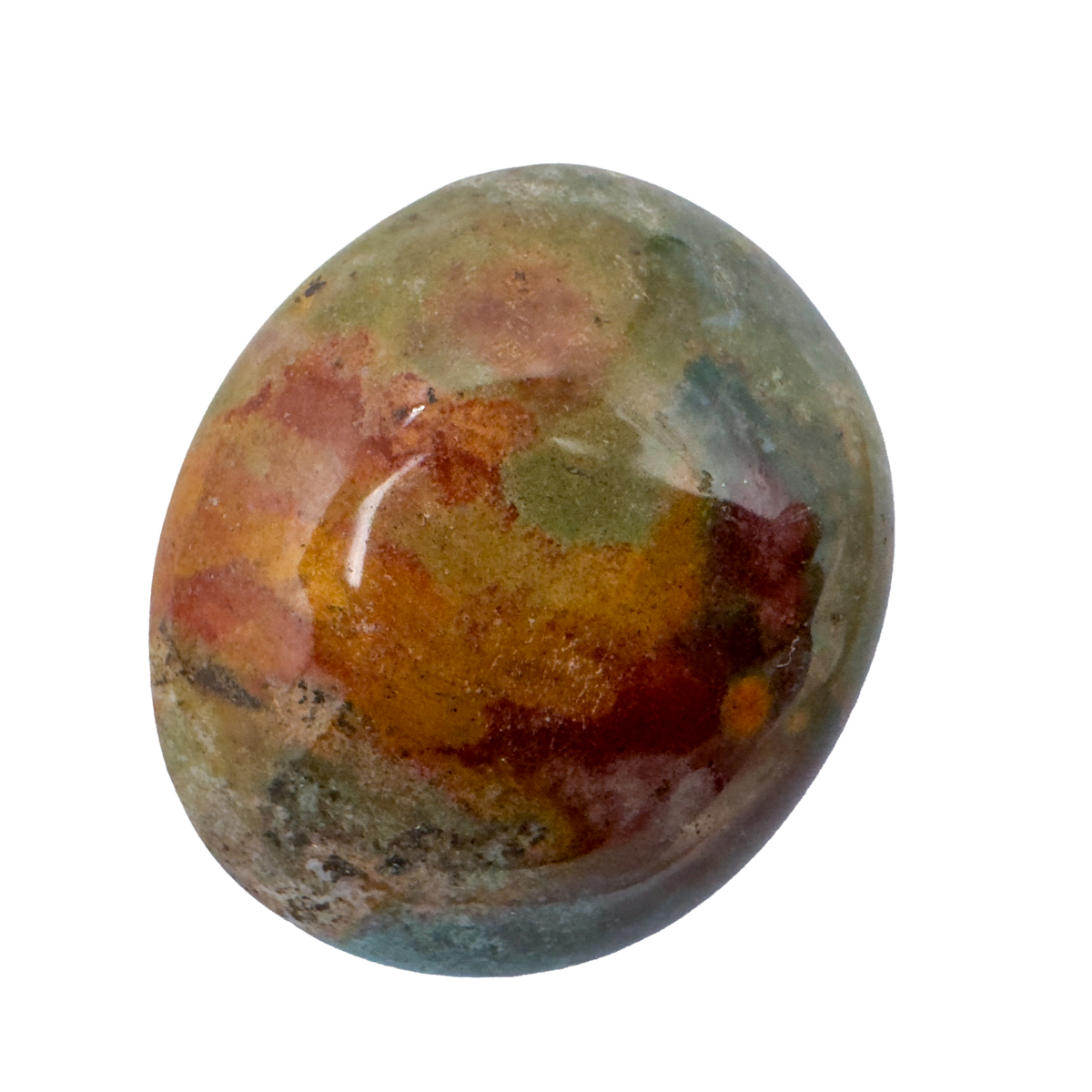 Detail view of AA Grade Ocean Jasper palm stone from Madagascar
