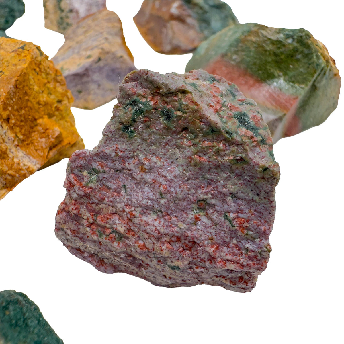 Alternate angle of Grade AA Ocean Jasper raw stones from Madagascar showing overall shape and texture