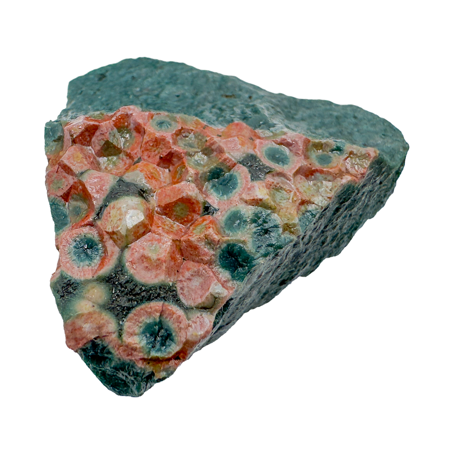 Ocean Jasper raw stones in scale view showing variation in color and pattern, Sofia, Madagascar