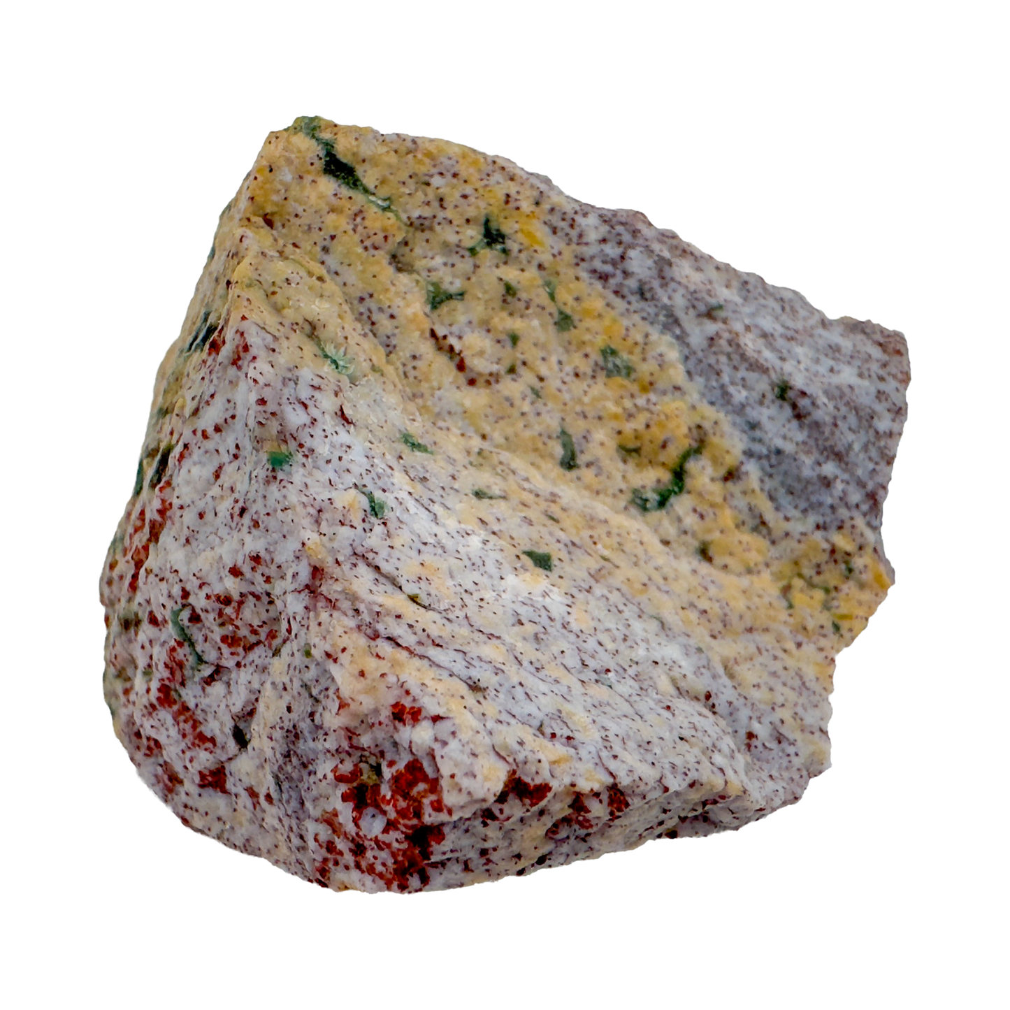 Ocean Jasper raw stone view showing the green, pink, and white tones running through the matrix