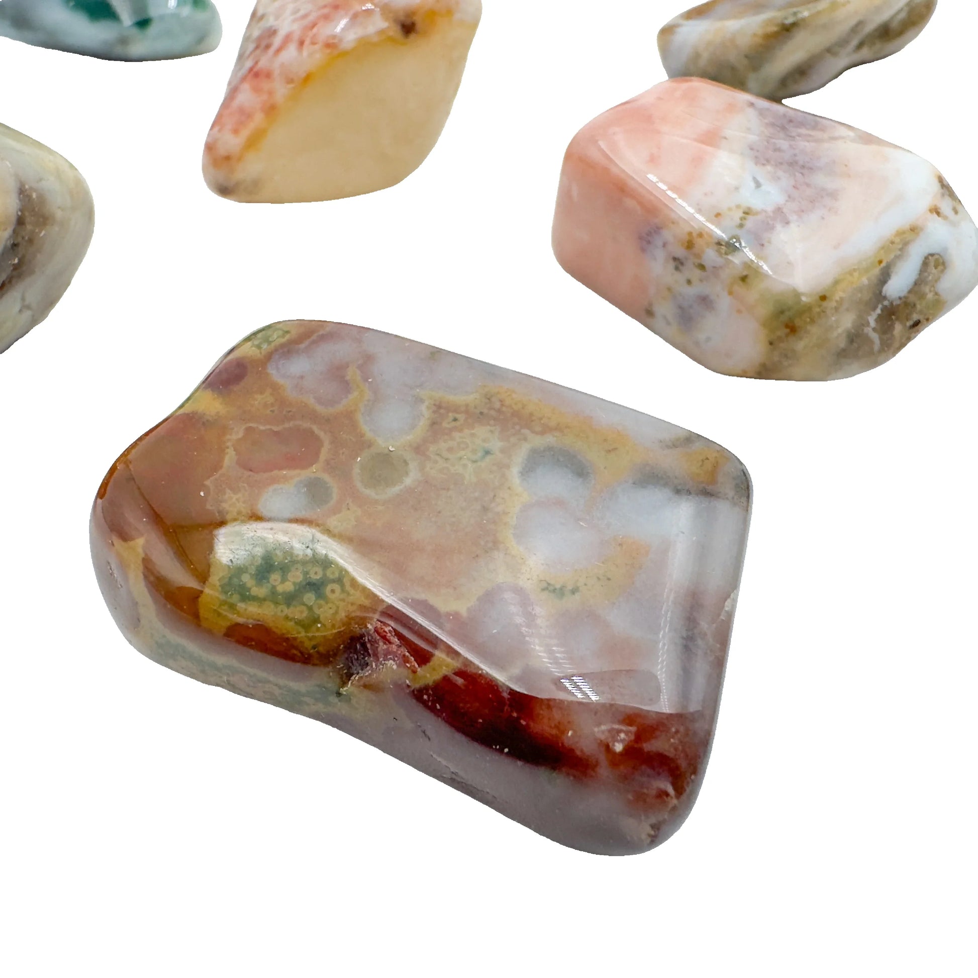 AA Ocean Jasper tumbled stones, large orbicular pieces, 1 to 1.5 inch, Madagascar