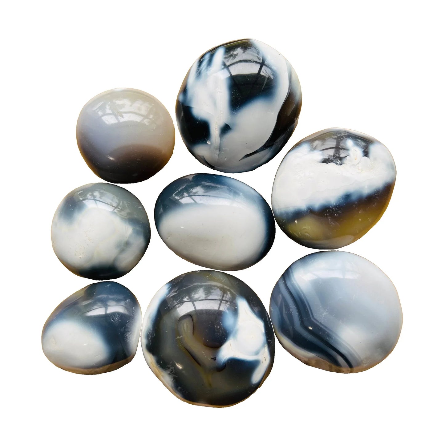 Orca Agate Palm Stones for Confidence, Emotional Healing & Grounding — blue smooth polished, hand-selected AA from Madagascar