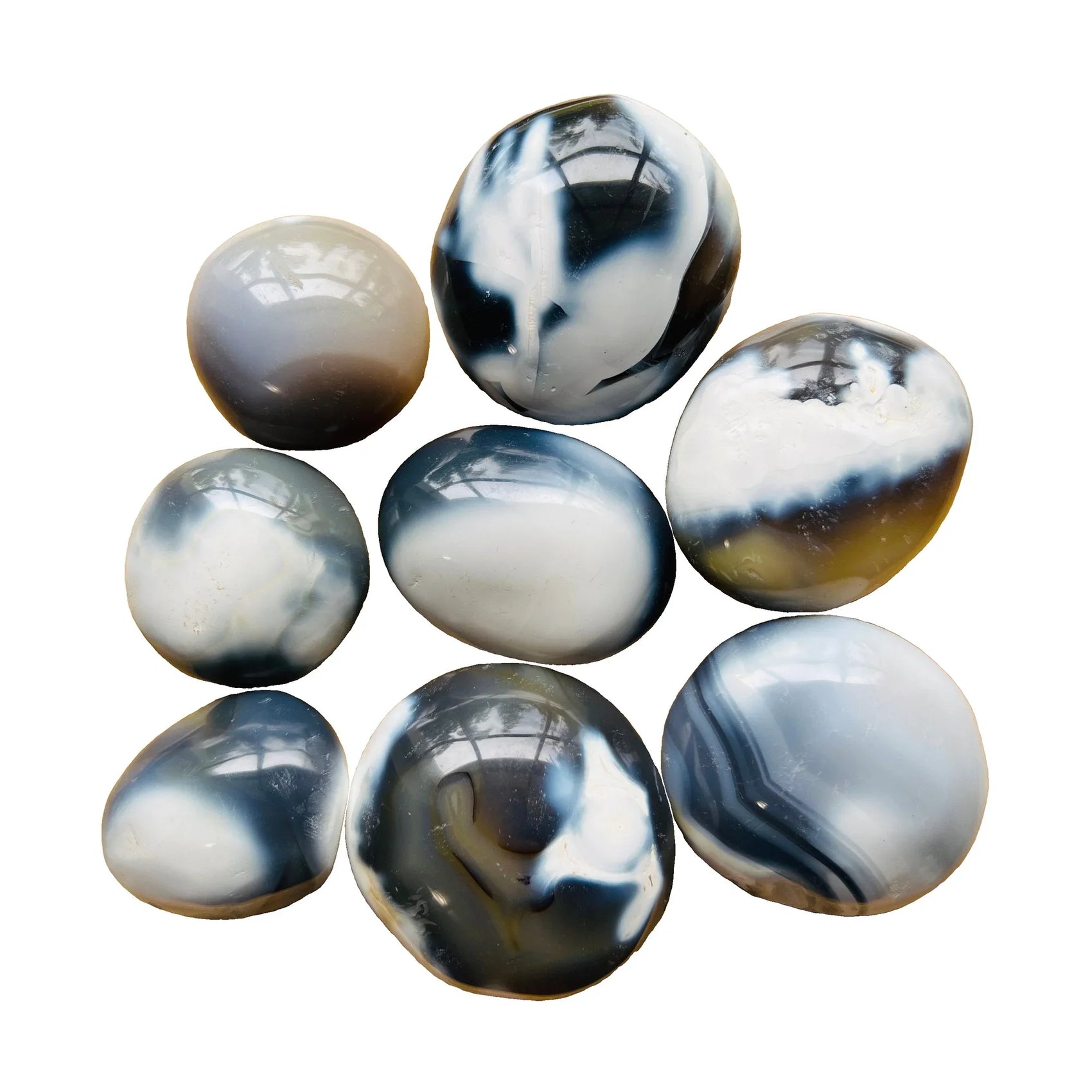 Orca Agate Palm Stones for Confidence, Emotional Healing & Grounding — blue smooth polished, hand-selected AA from Madagascar