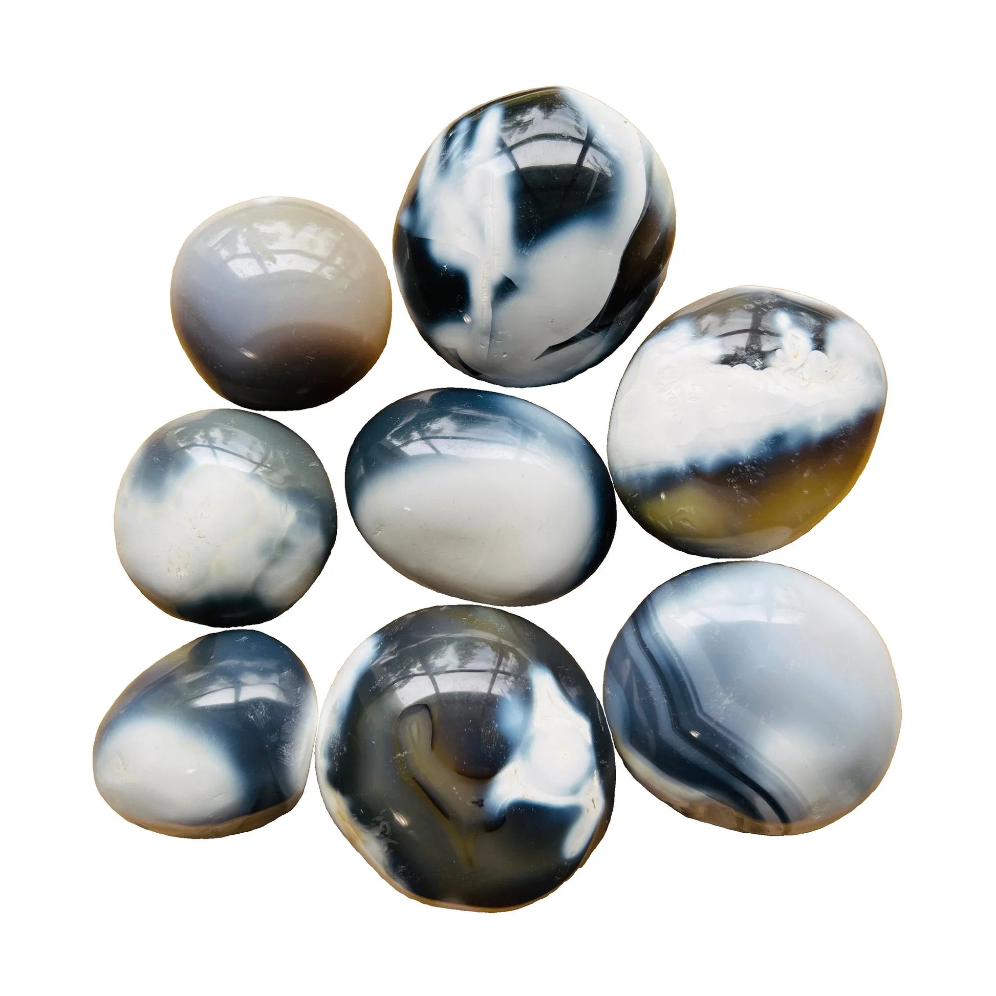 Orca Agate Palm Stones for Confidence, Emotional Healing & Grounding — blue smooth polished, hand-selected AA from Madagascar