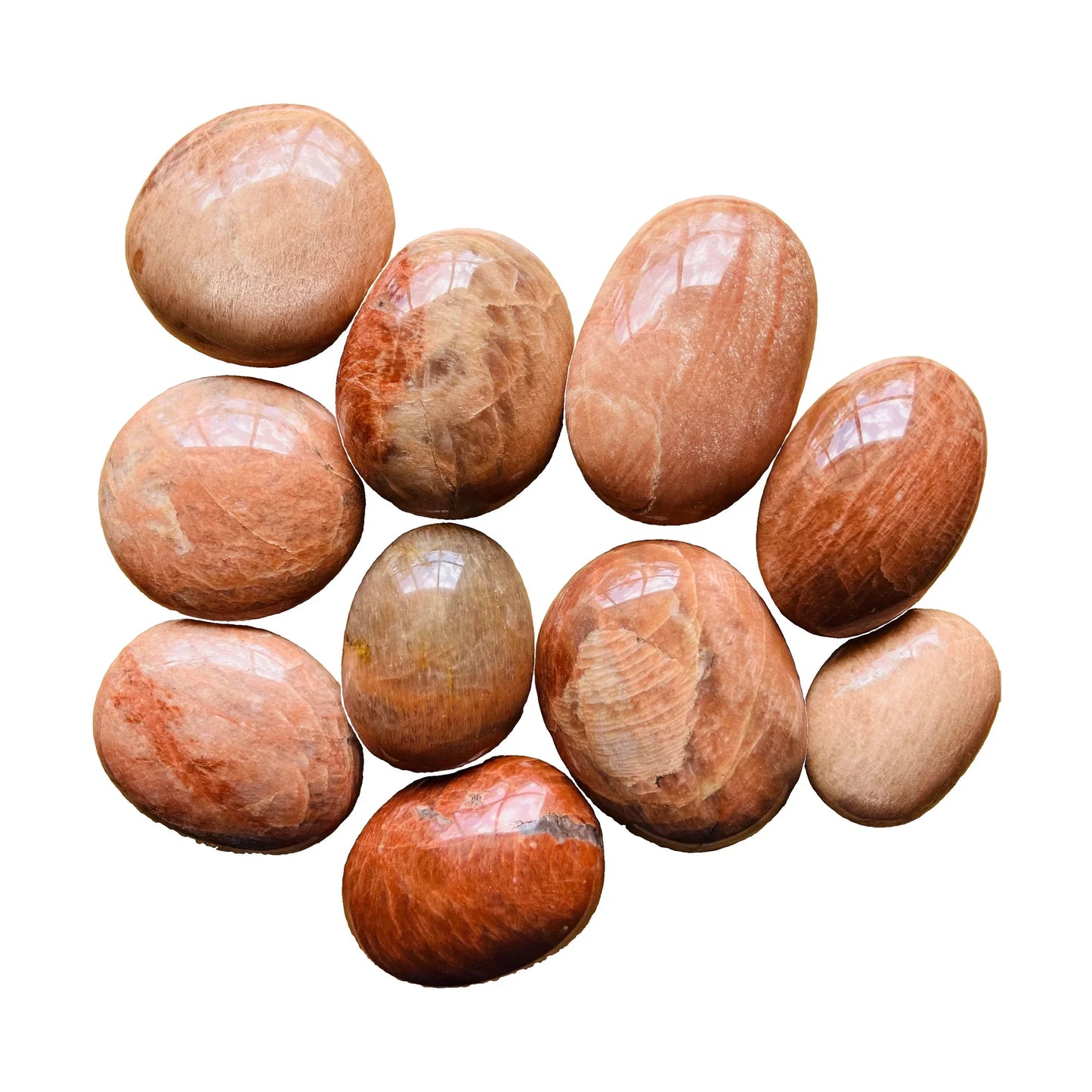 Peach Moonstone Palm Stones to support Emotional Healing, Intuition & Self-Love — smooth polished, AA grade from Madagascar