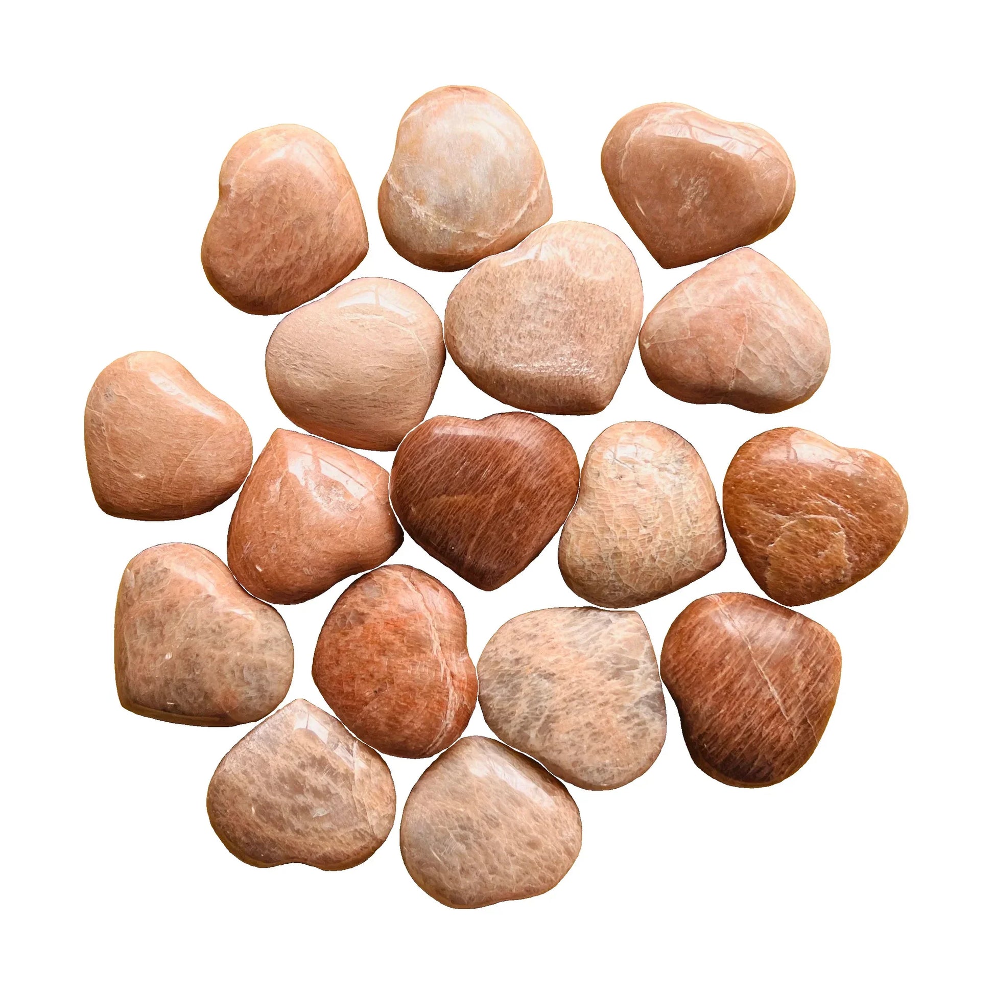 Peach Moonstone Crystal Hearts for Emotional Healing, Intuition & Self-Love — polished, AA grade from Madagascar