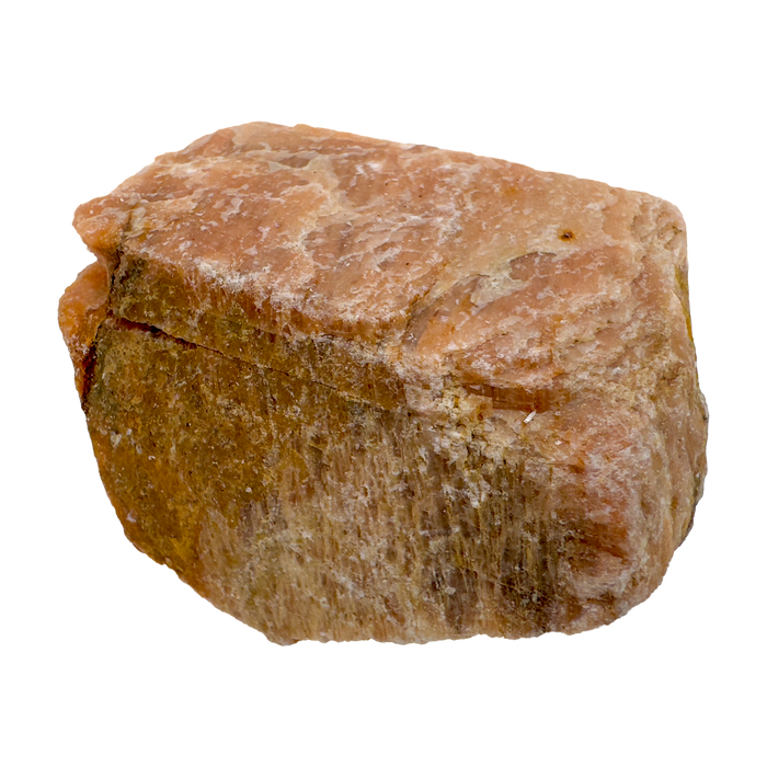 Peach Moonstone Raw Stones, A Grade, Madagascar: one representative stone on a white background