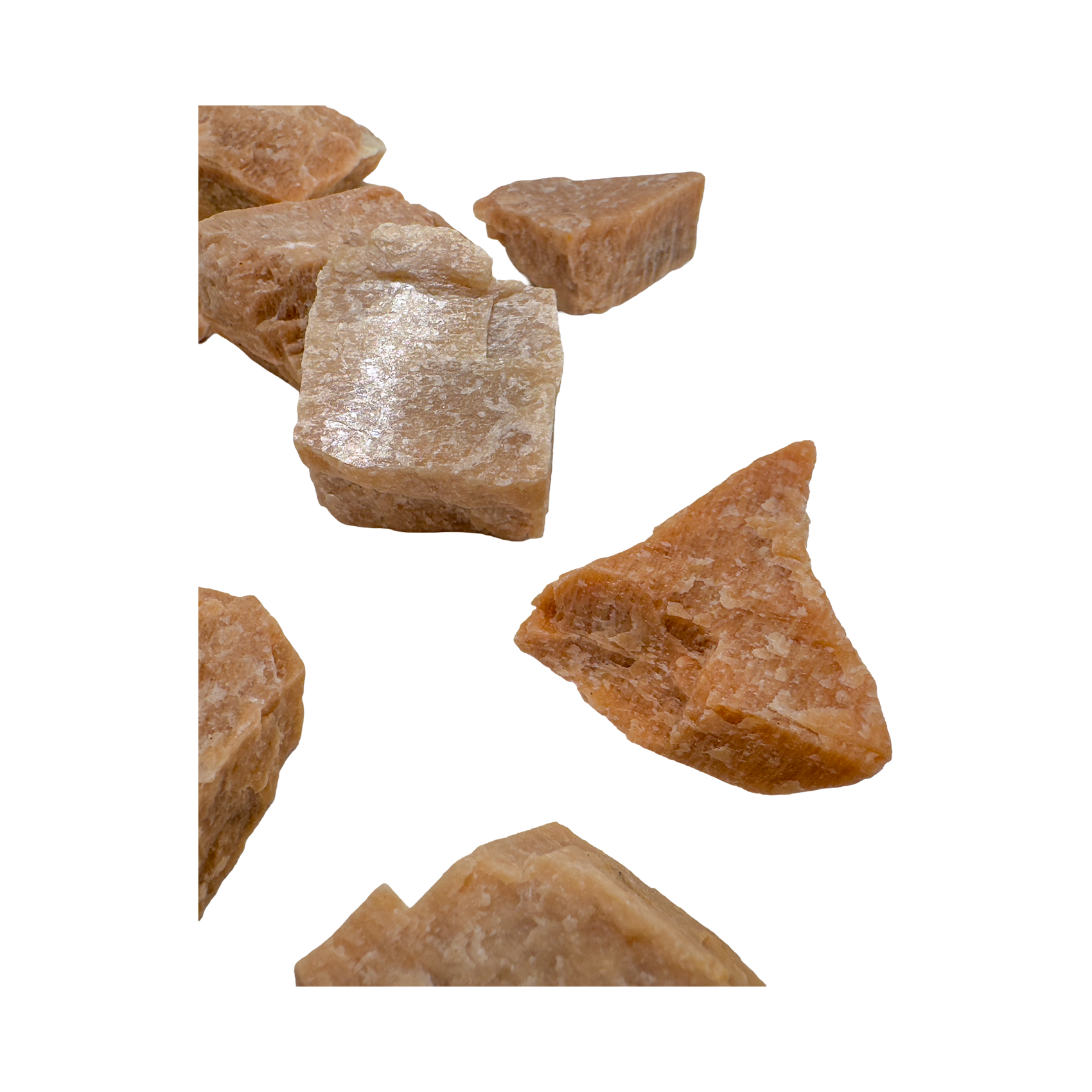 Bird's-eye view of Peach Moonstone raw stone from Antsiranana, Madagascar