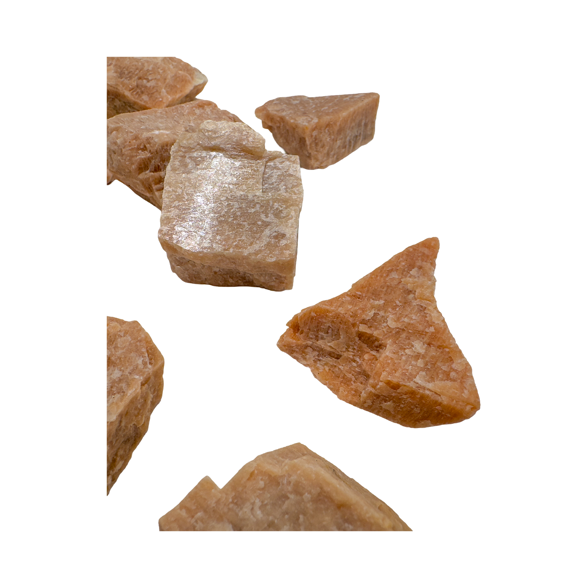 Bird's-eye view of Peach Moonstone raw stone from Antsiranana, Madagascar