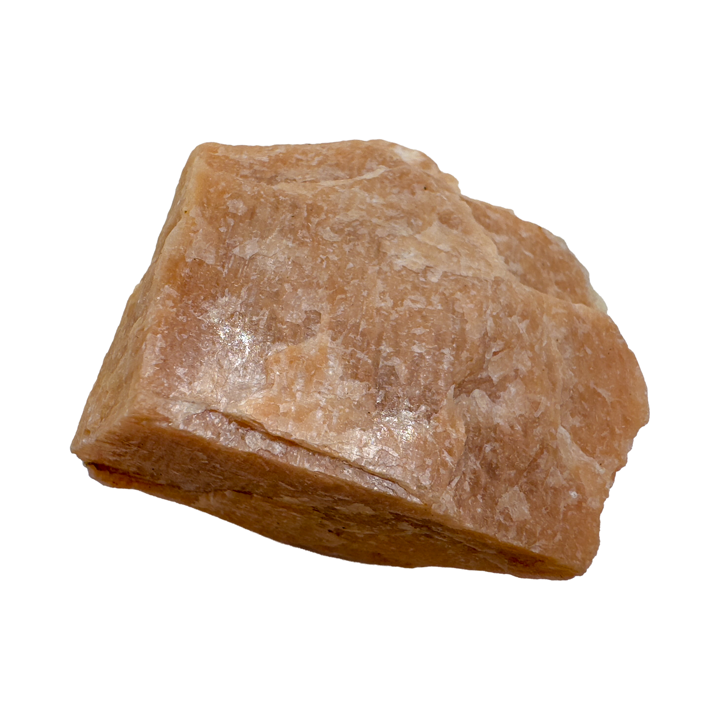 Peach Moonstone raw stone closeup showing natural color variation