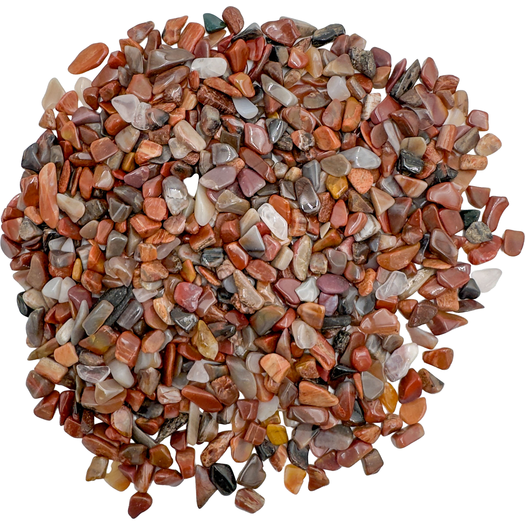 Petrified wood crystal chips bulk lot, Madagascar, showing natural wood grain texture preserved in stone