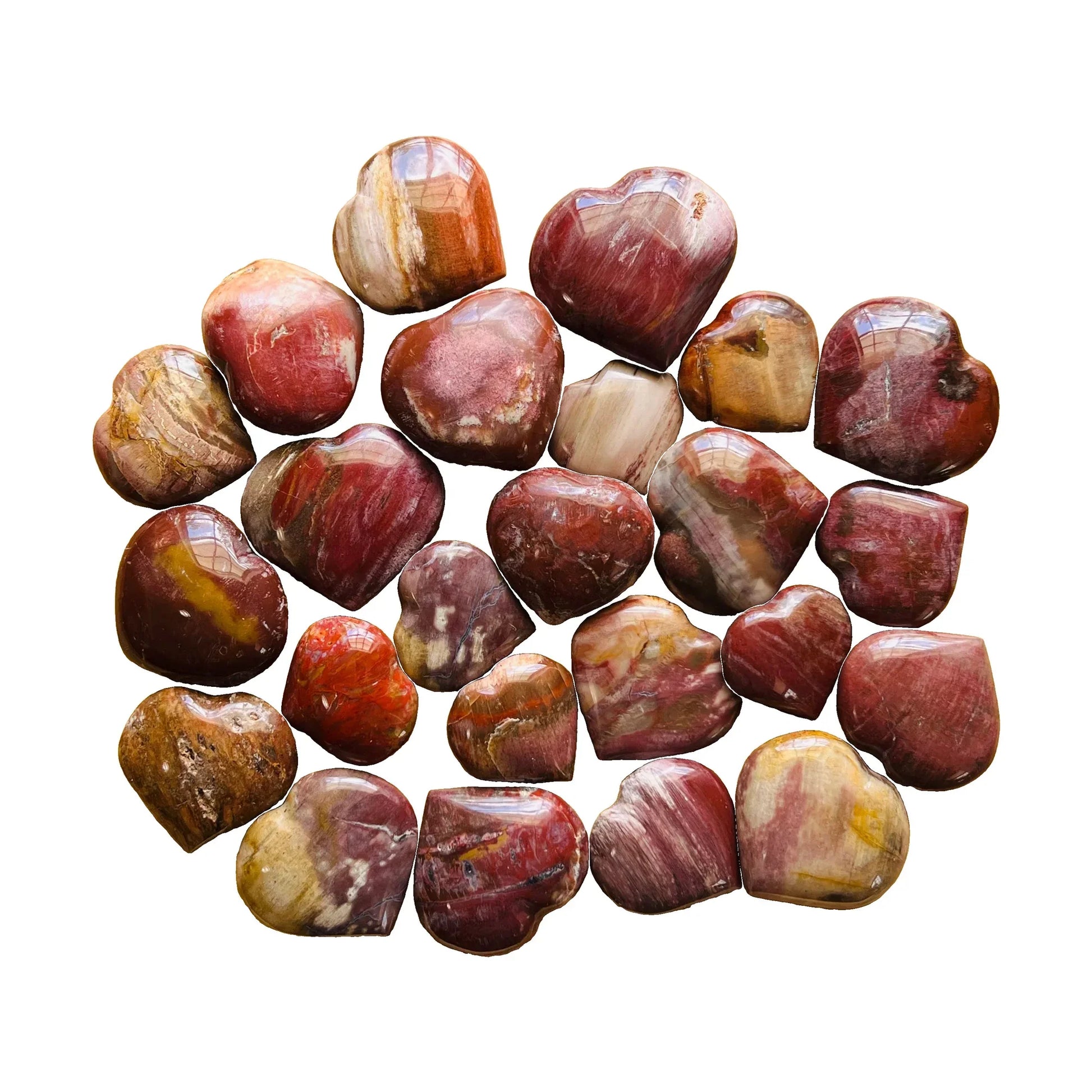 Petrified Wood Crystal Hearts for Grounding, Healing & Protection — brown polished, AA grade Madagascar-sourced