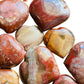 Bottom side of Petrified Wood polished heart, showing natural inclusions.