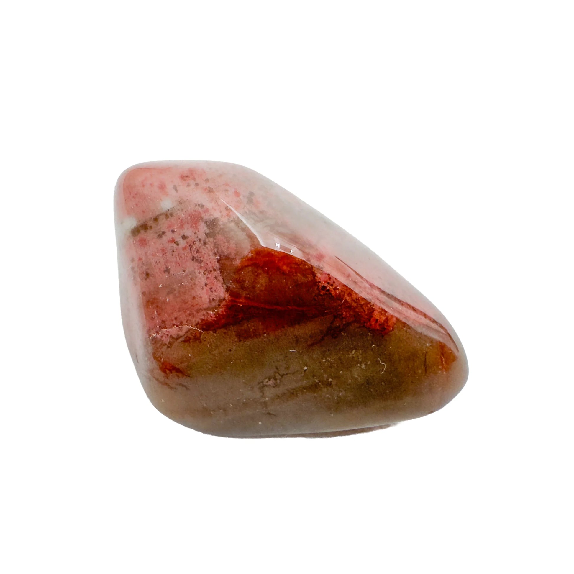 Petrified Wood tumbled piece showing red grain, AA grade Madagascar