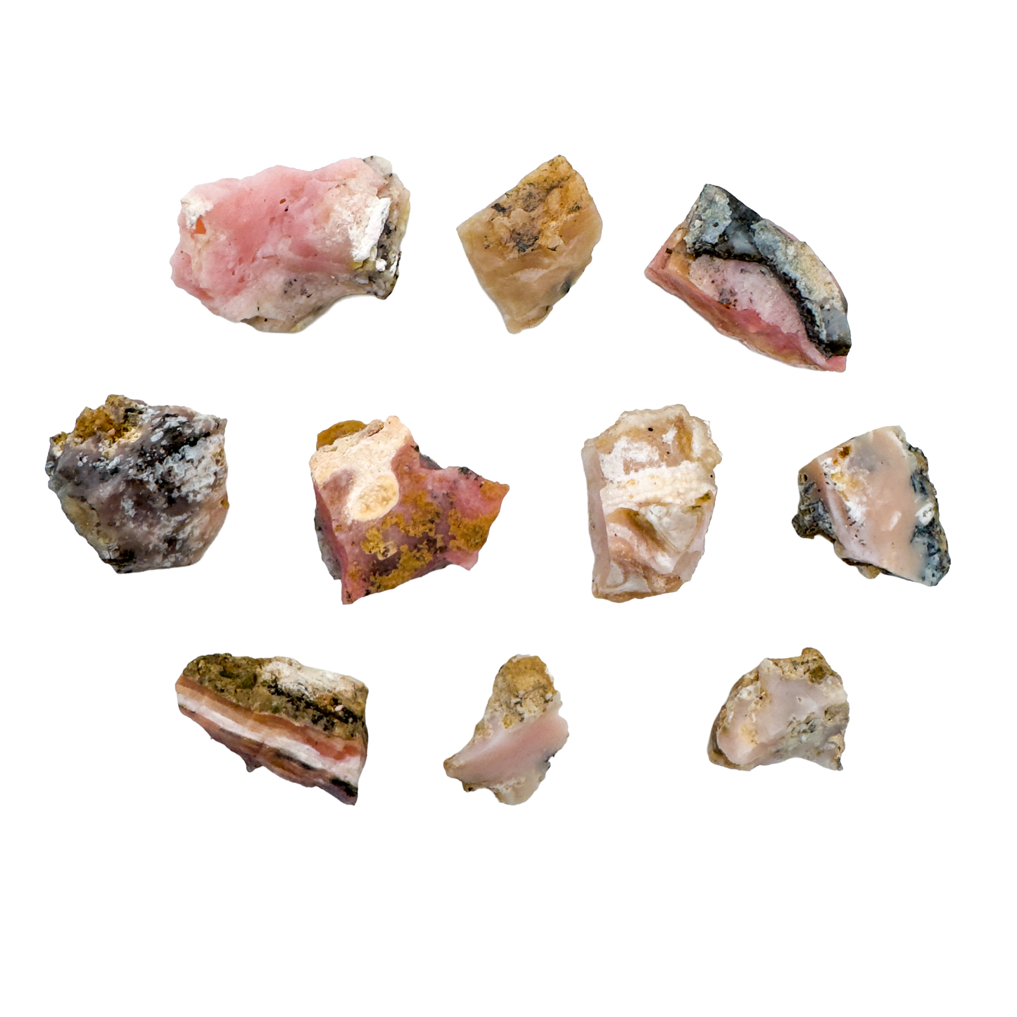 Hand-selected Pink Opal raw stones from Arequipa, Peru — Grade A scatter for love, self love, and gentle emotional healing