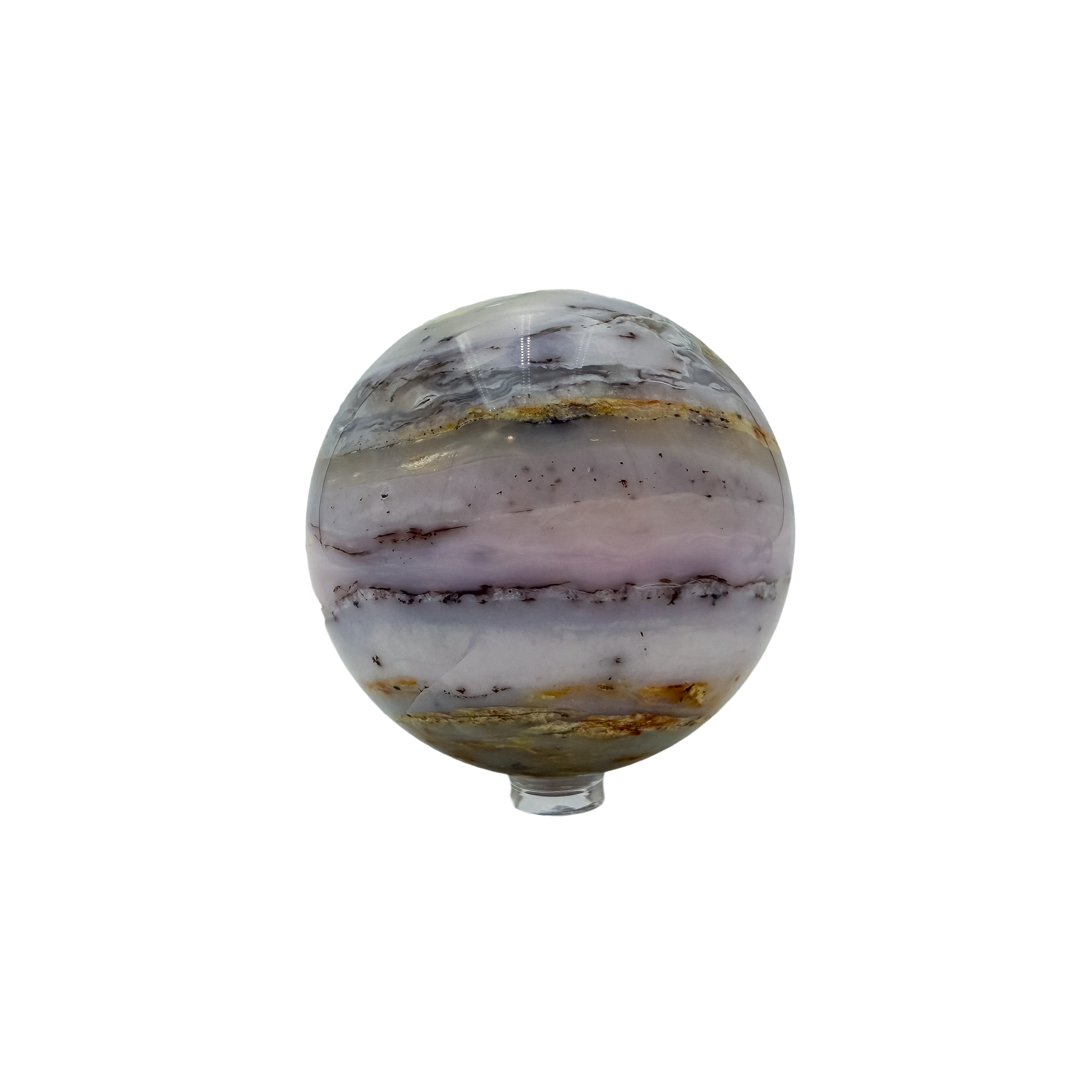Reverse side of a hand-polished pink opal sphere, 2.94 inches across, cut from Ica, Peru material.