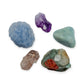 Pisces Crystal Kit: amethyst point, aquamarine, bloodstone, lithium quartz point and blue calcite, shown together on white