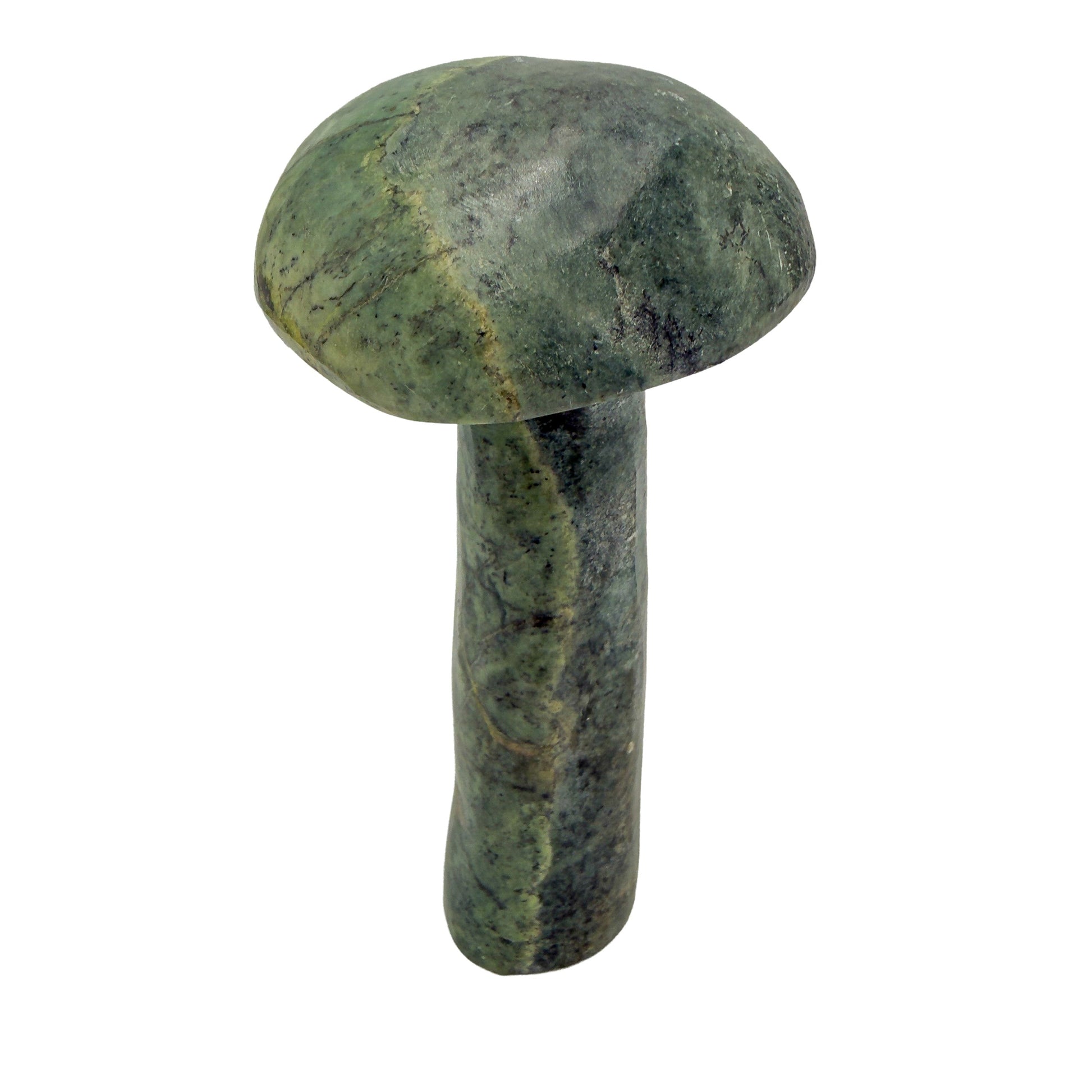 Reverse side of serpentine crystal mushroom no. 1, 7.04 inches of polished Zimbabwean stone.